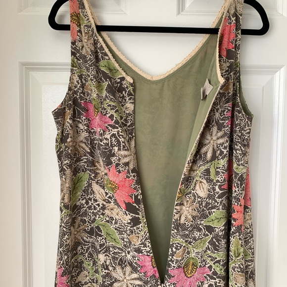 SIGRID OLSEN Sport Sleeveless Dress Green Floral Sz 10 Long Lace Trim V Neck Vtg - Picture 5 of 13